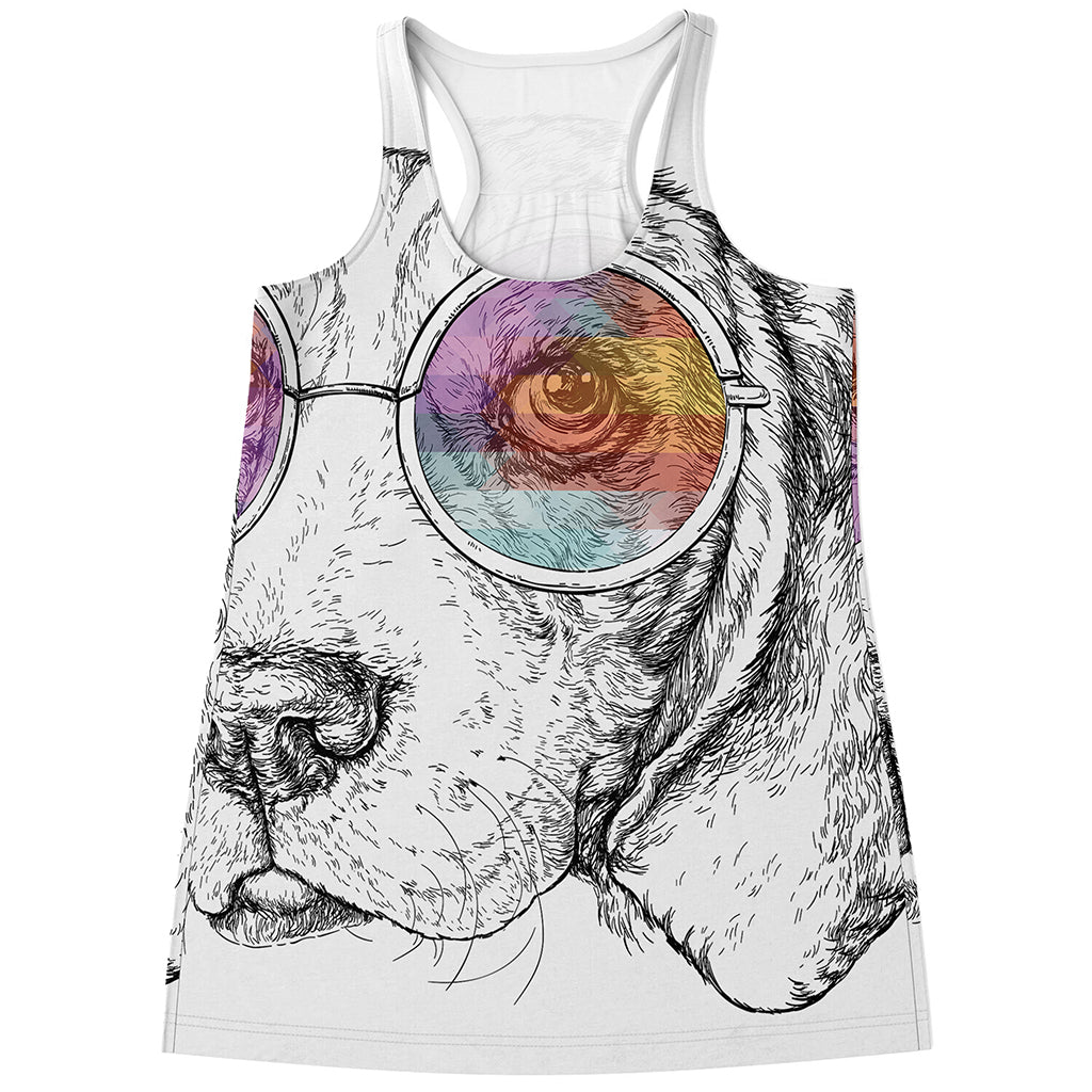 Hipster Beagle With Glasses Print Women's Racerback Tank Top