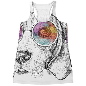 Hipster Beagle With Glasses Print Women's Racerback Tank Top