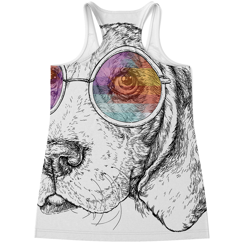 Hipster Beagle With Glasses Print Women's Racerback Tank Top