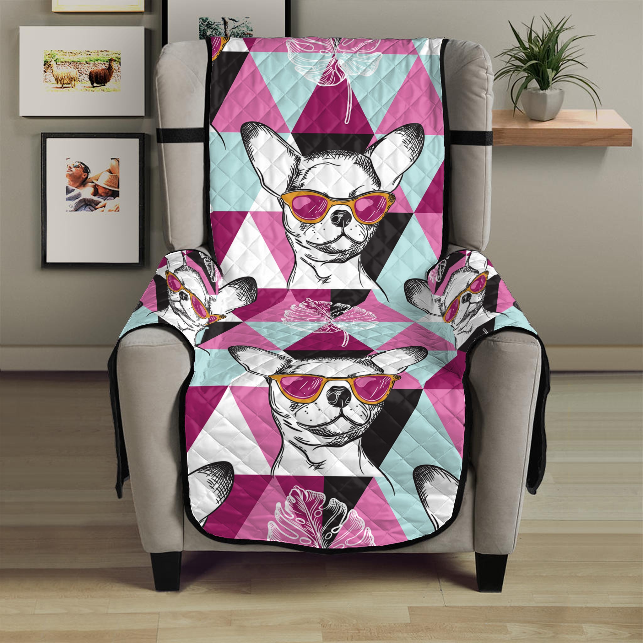 Hipster Chihuahua Pattern Print Armchair Protector