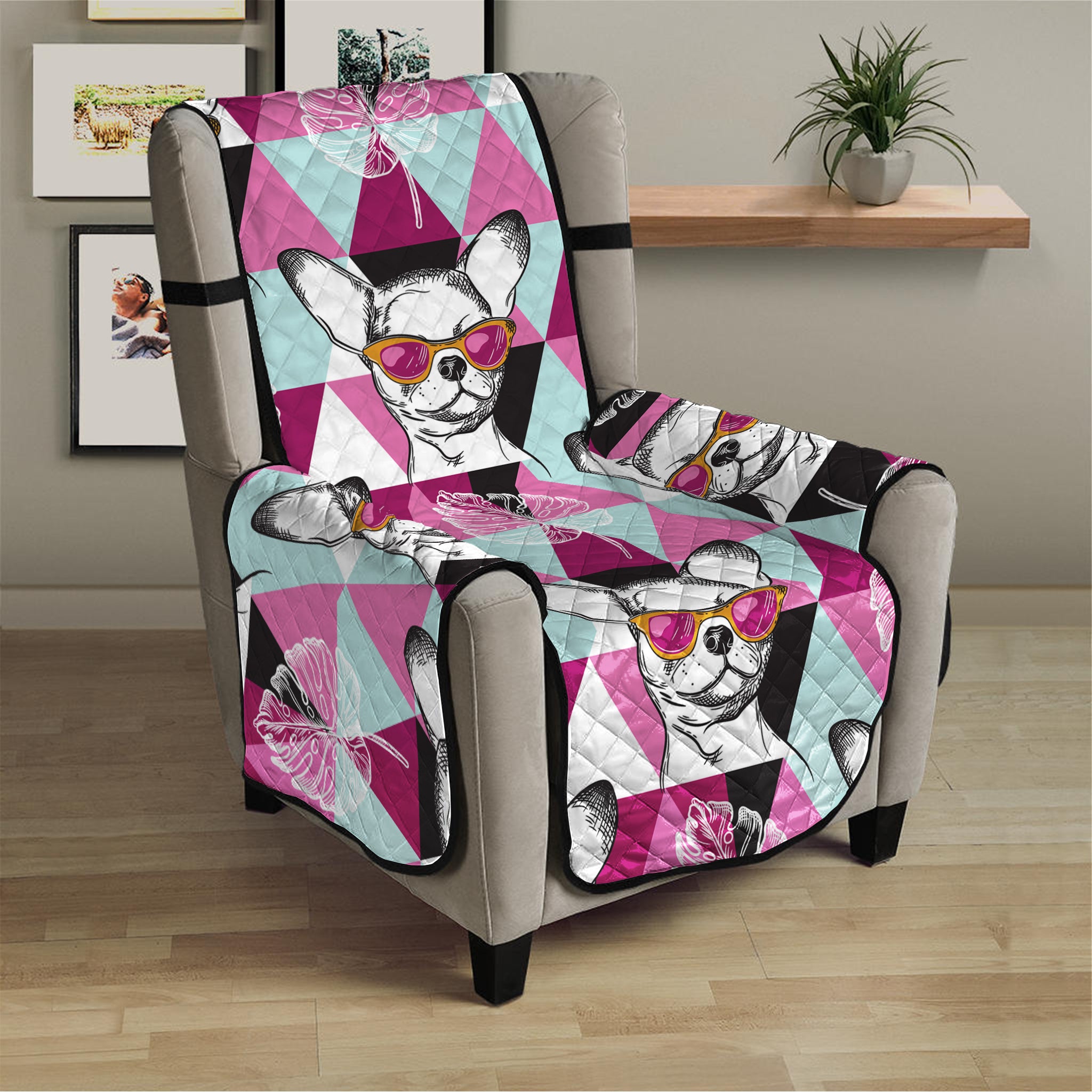 Hipster Chihuahua Pattern Print Armchair Protector