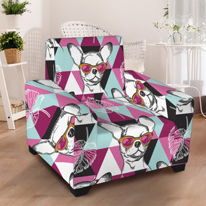 Hipster Chihuahua Pattern Print Armchair Slipcover