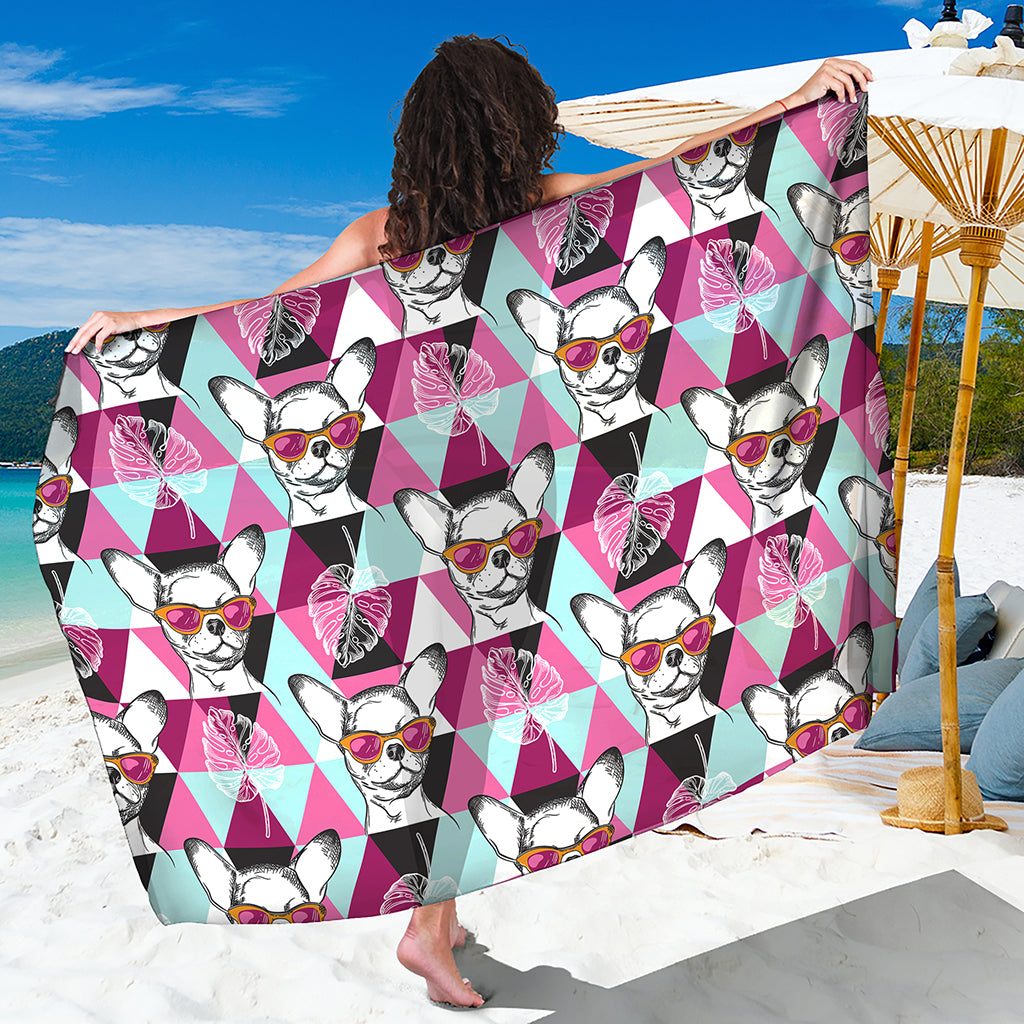 Hipster Chihuahua Pattern Print Beach Sarong Wrap