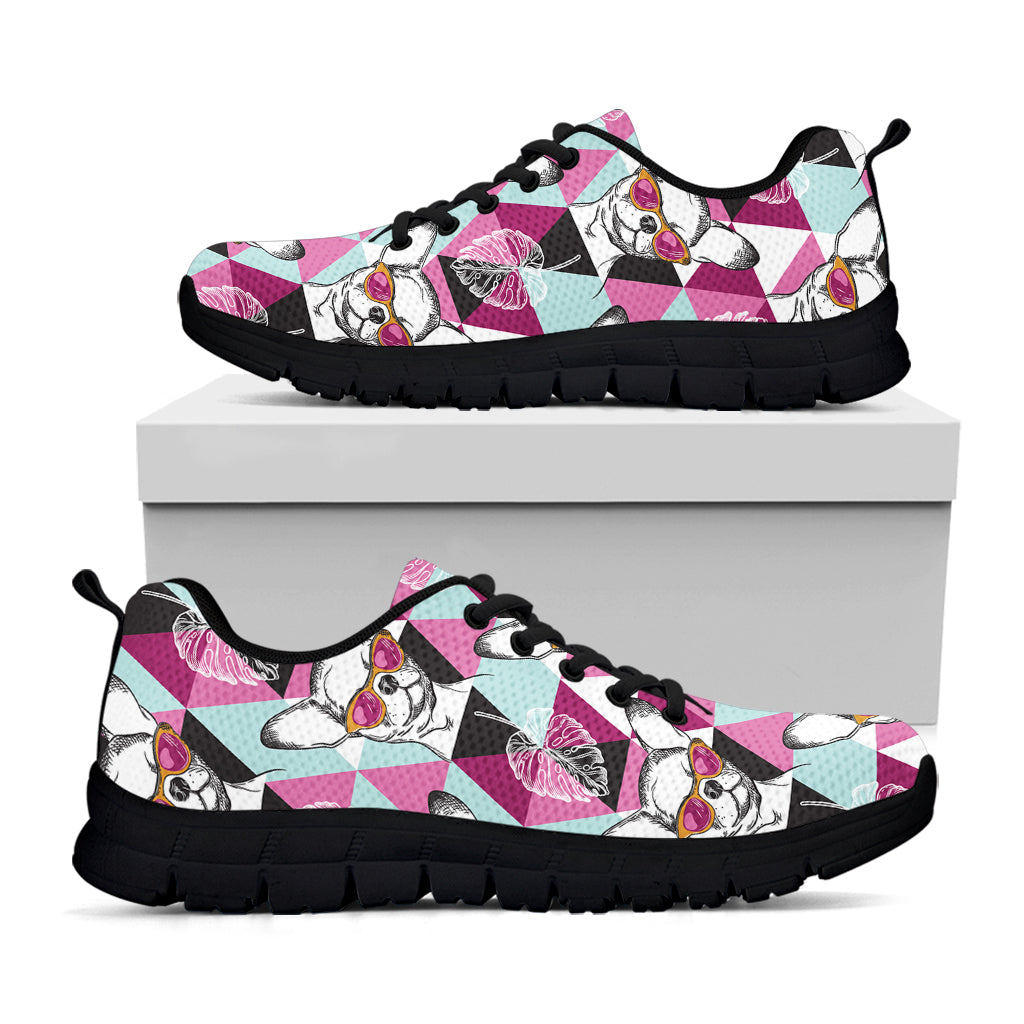 Hipster Chihuahua Pattern Print Black Sneakers