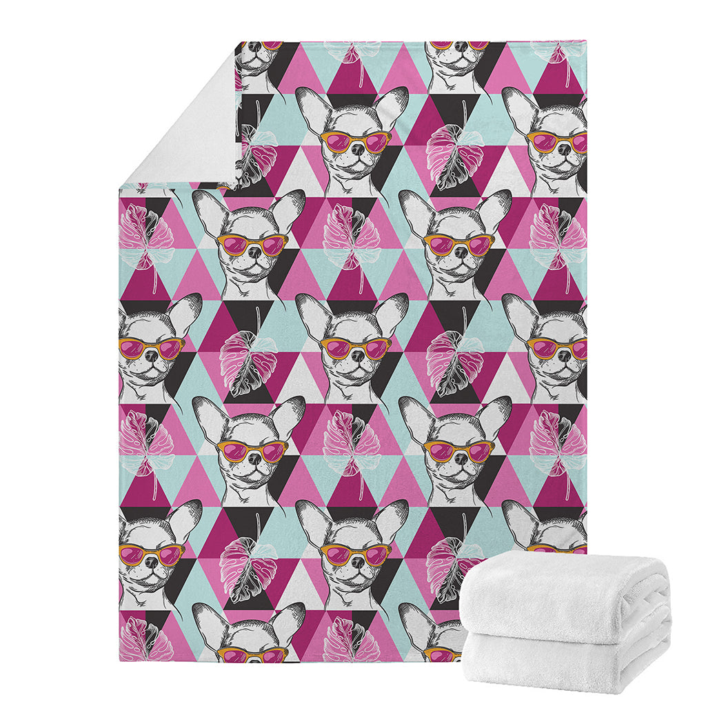 Hipster Chihuahua Pattern Print Blanket