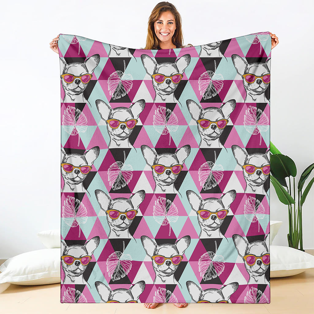 Hipster Chihuahua Pattern Print Blanket