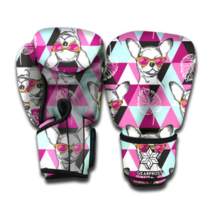 Hipster Chihuahua Pattern Print Boxing Gloves