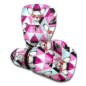 Hipster Chihuahua Pattern Print Boxing Gloves