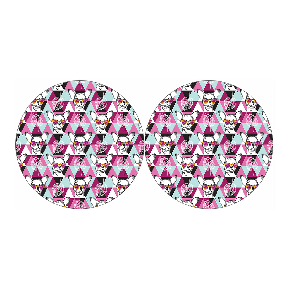 Hipster Chihuahua Pattern Print Car Coasters