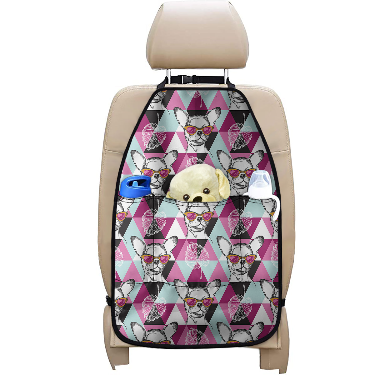 Hipster Chihuahua Pattern Print Car Seat Organizers