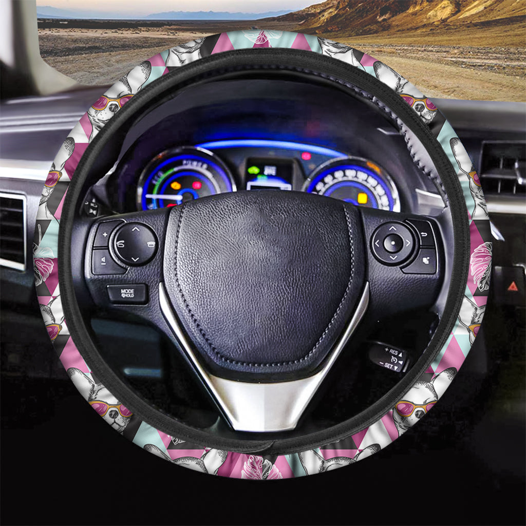 Hipster Chihuahua Pattern Print Car Steering Wheel Cover