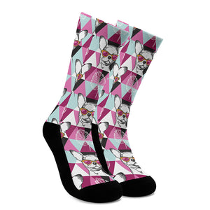 Hipster Chihuahua Pattern Print Crew Socks