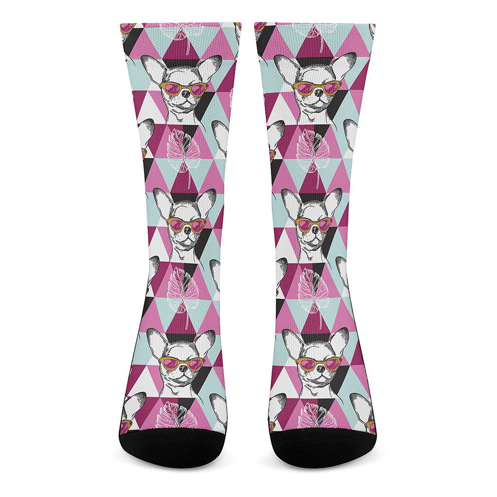 Hipster Chihuahua Pattern Print Crew Socks