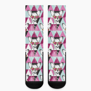 Hipster Chihuahua Pattern Print Crew Socks