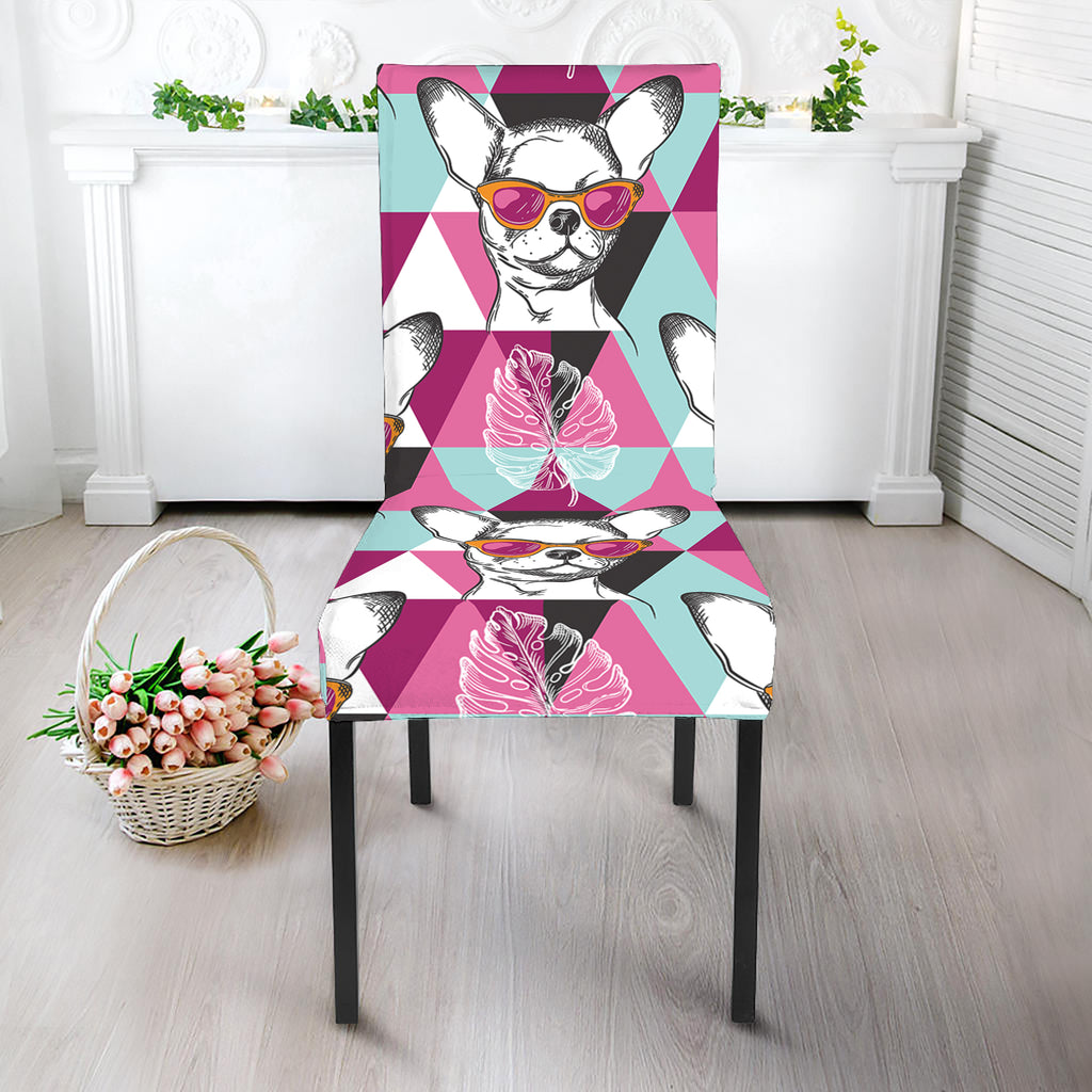 Hipster Chihuahua Pattern Print Dining Chair Slipcover