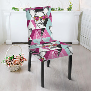 Hipster Chihuahua Pattern Print Dining Chair Slipcover