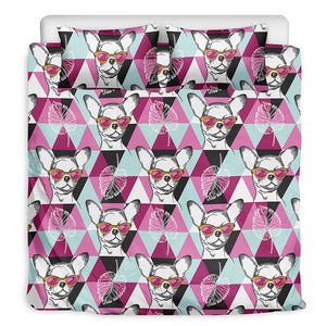 Hipster Chihuahua Pattern Print Duvet Cover Bedding Set