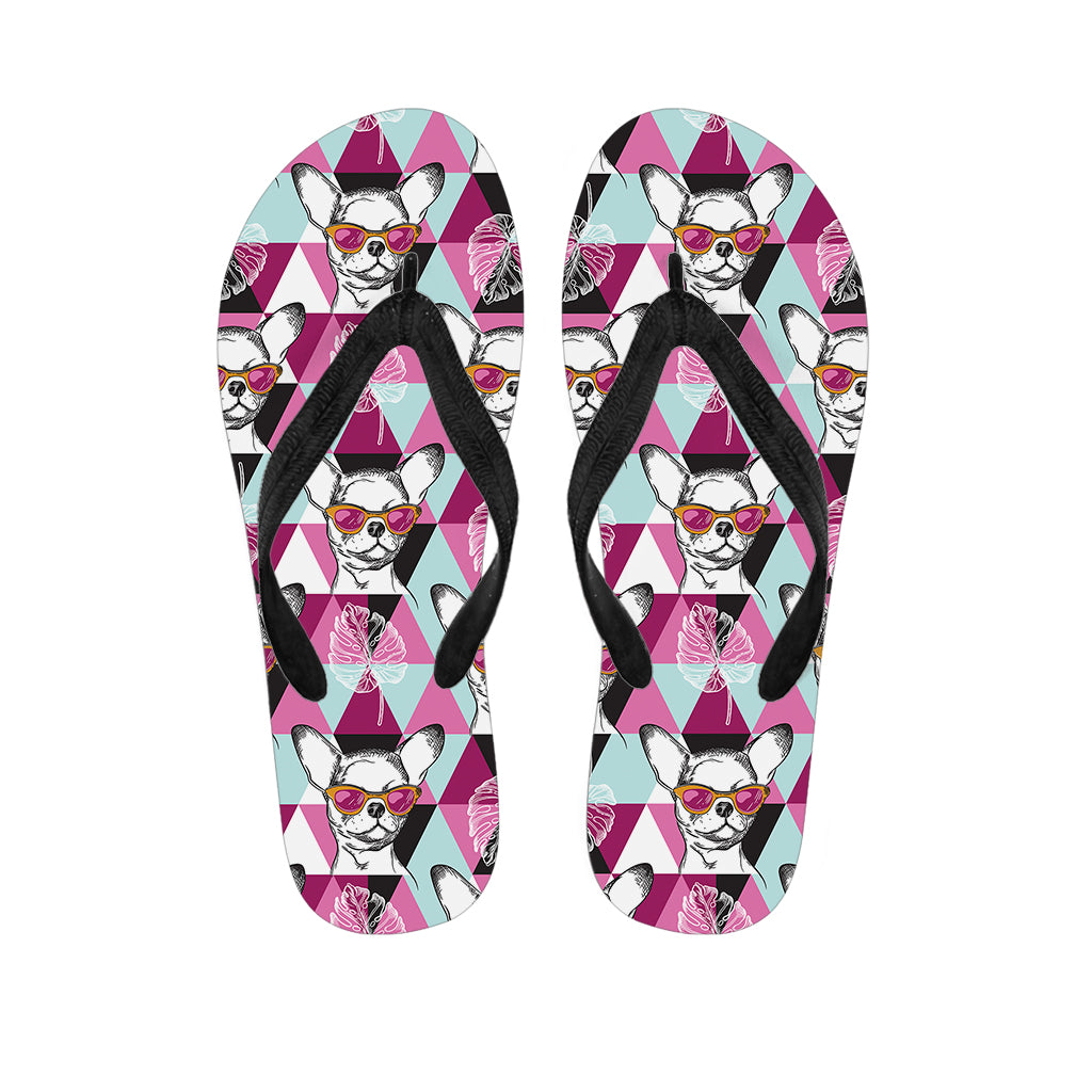 Hipster Chihuahua Pattern Print Flip Flops