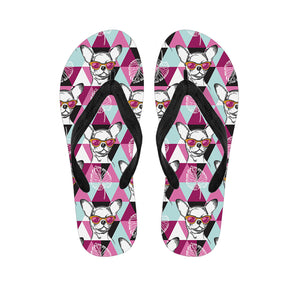 Hipster Chihuahua Pattern Print Flip Flops