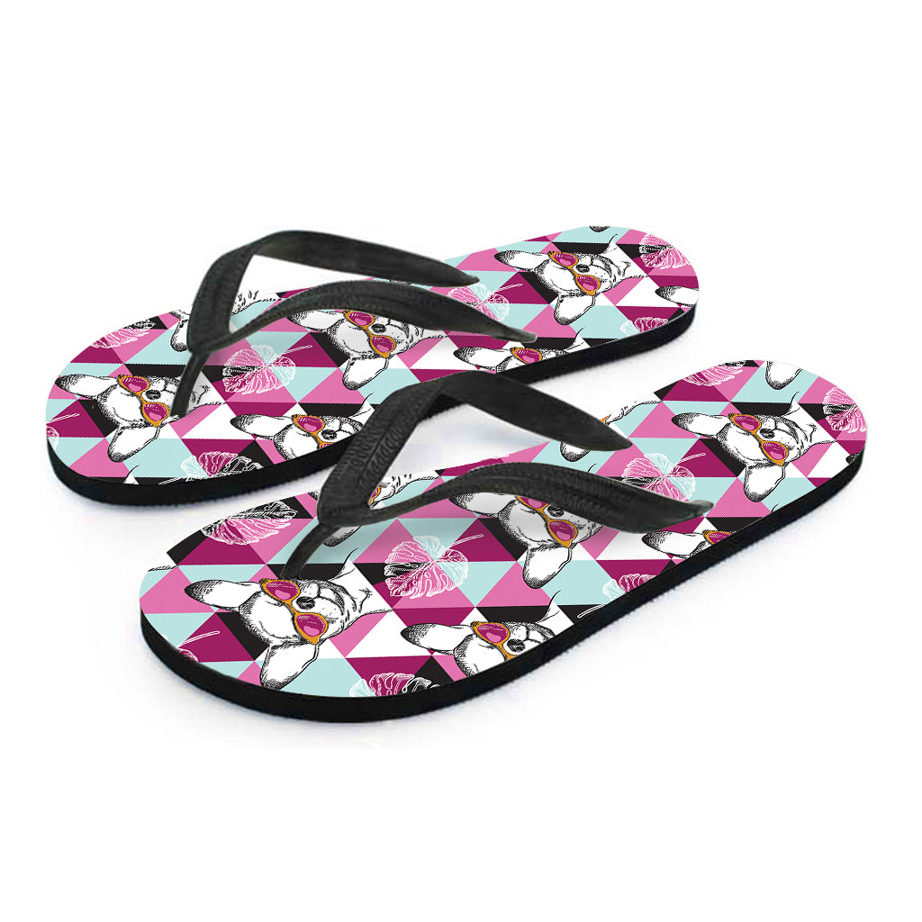 Hipster Chihuahua Pattern Print Flip Flops