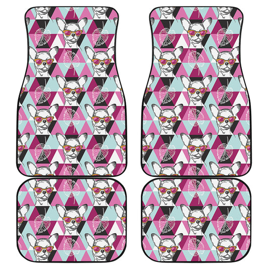 Hipster Chihuahua Pattern Print Front and Back Car Floor Mats