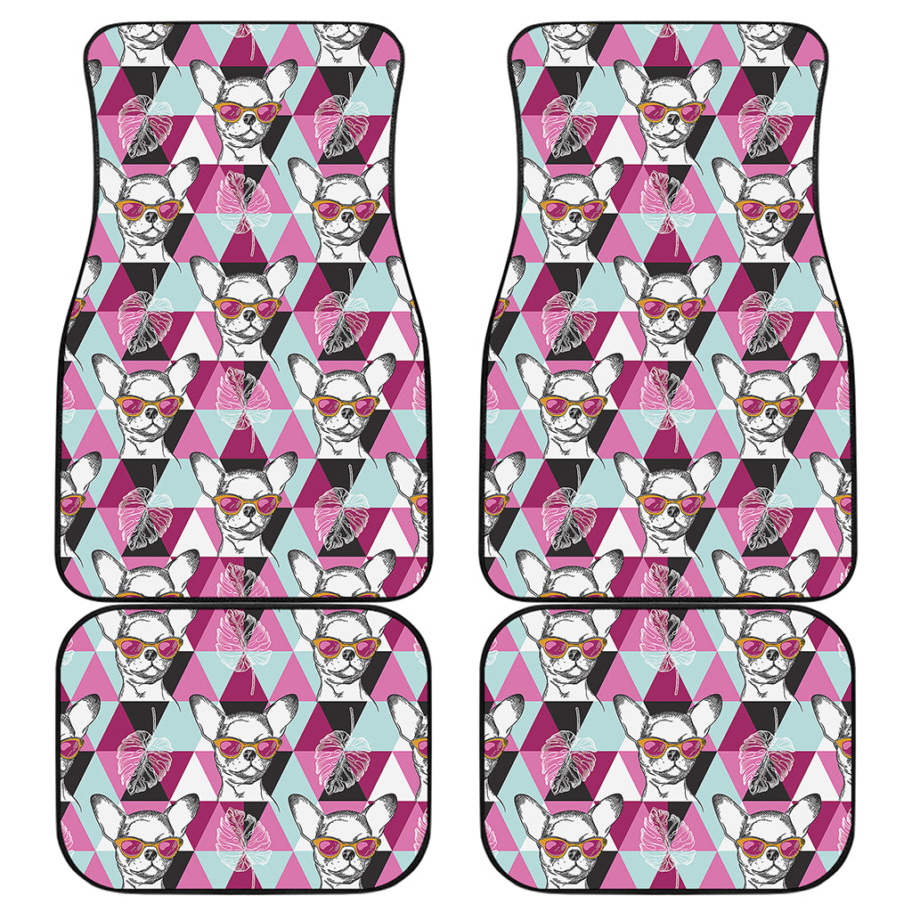 Hipster Chihuahua Pattern Print Front and Back Car Floor Mats