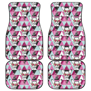 Hipster Chihuahua Pattern Print Front and Back Car Floor Mats