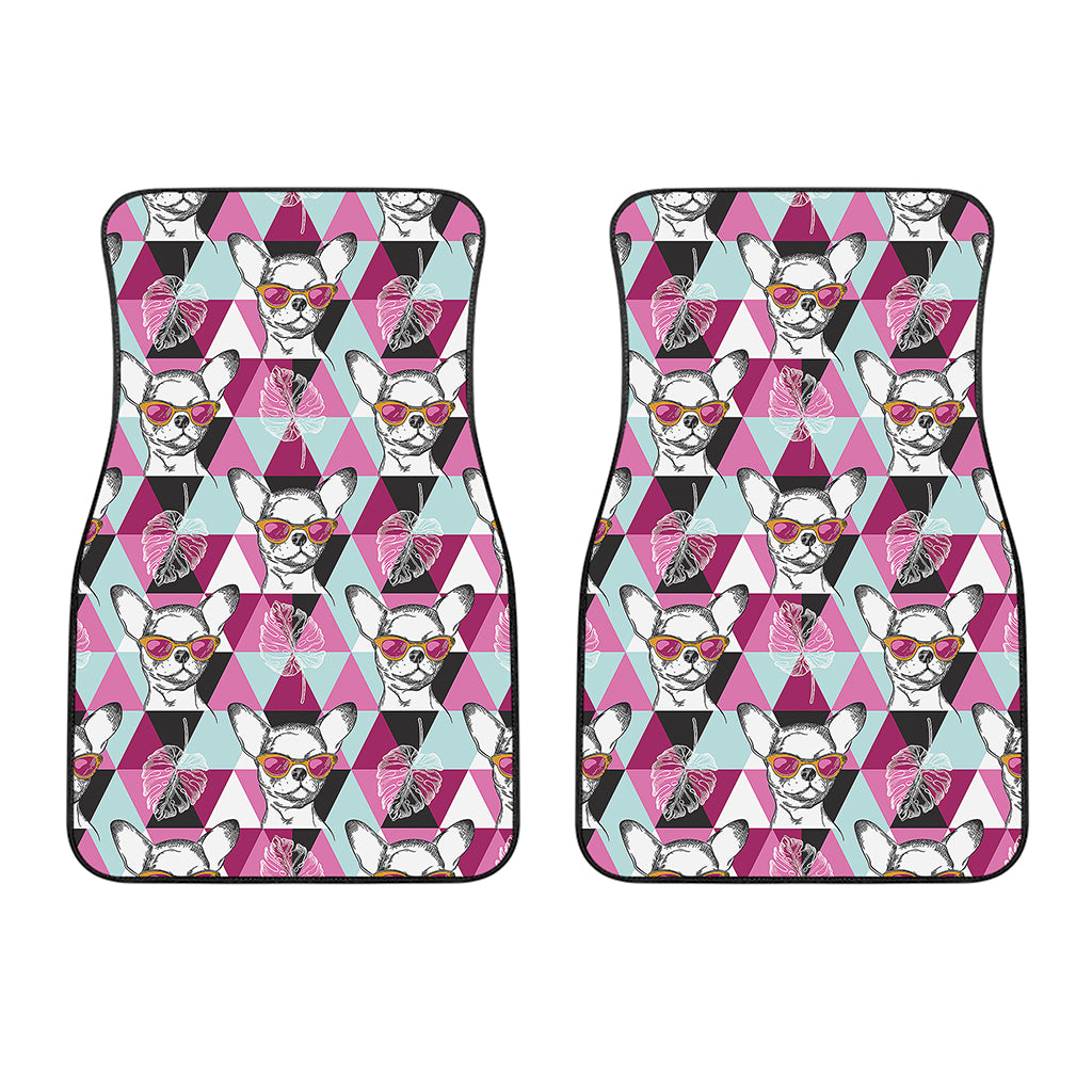 Hipster Chihuahua Pattern Print Front Car Floor Mats