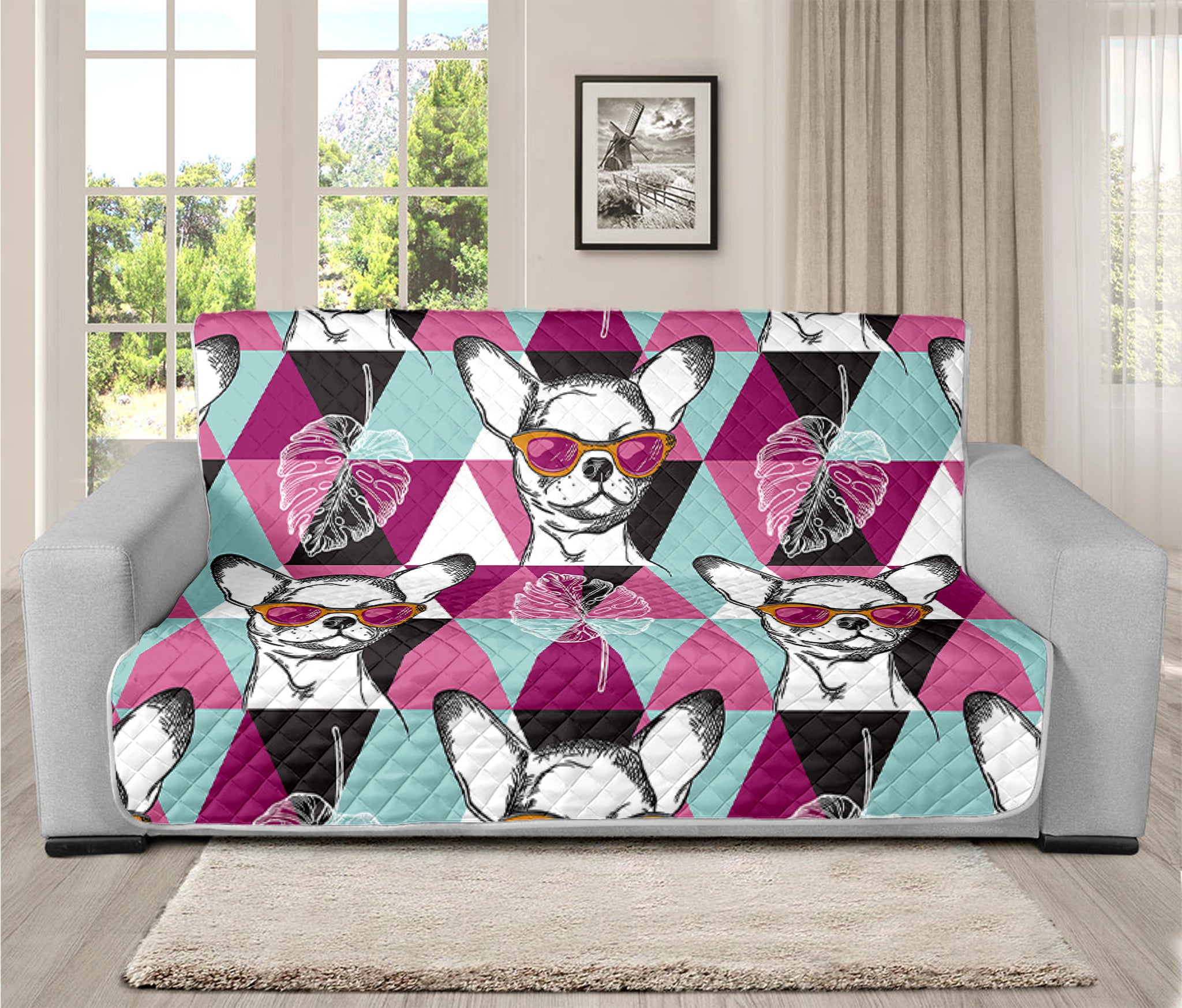 Hipster Chihuahua Pattern Print Futon Protector