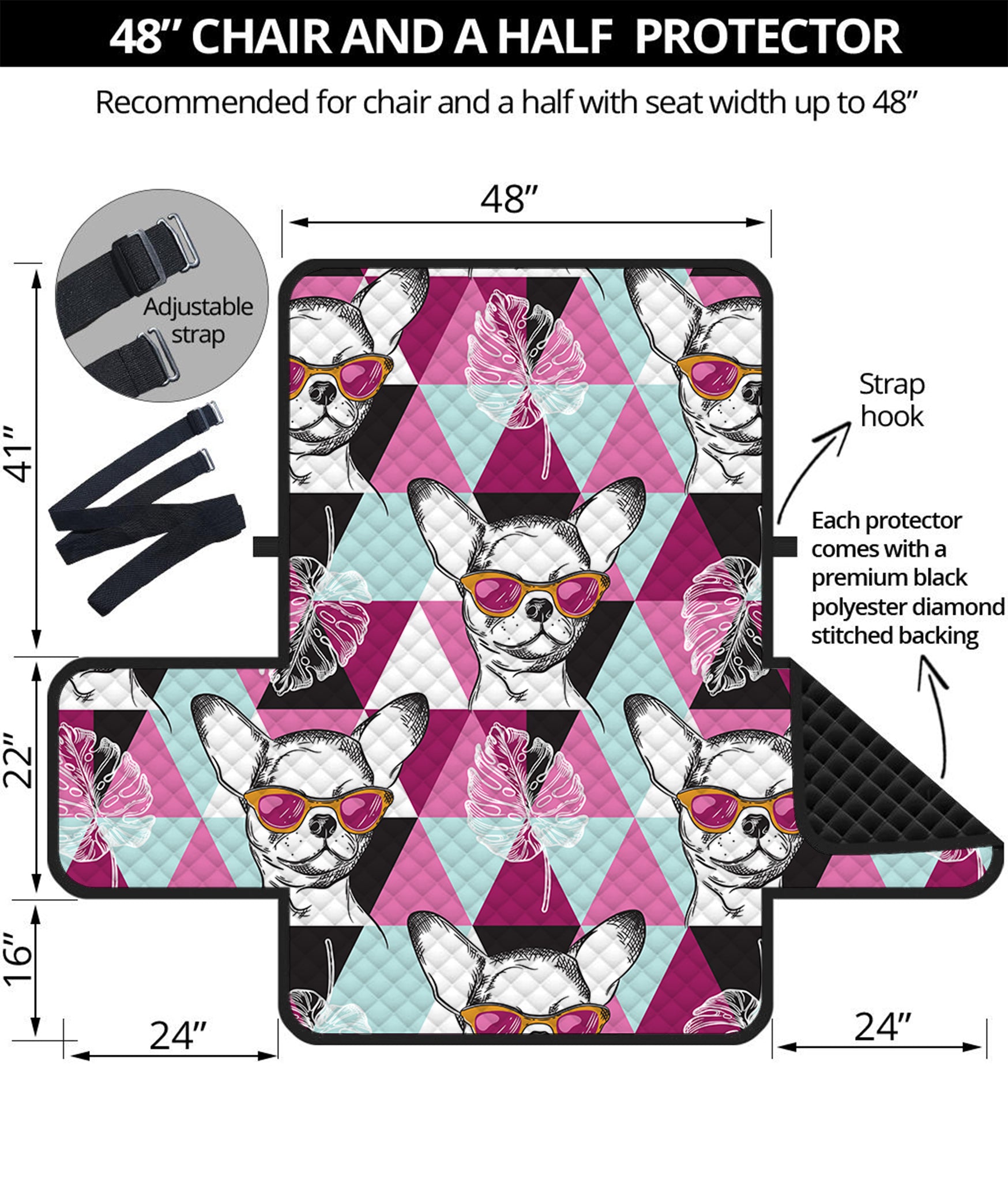 Hipster Chihuahua Pattern Print Half Sofa Protector