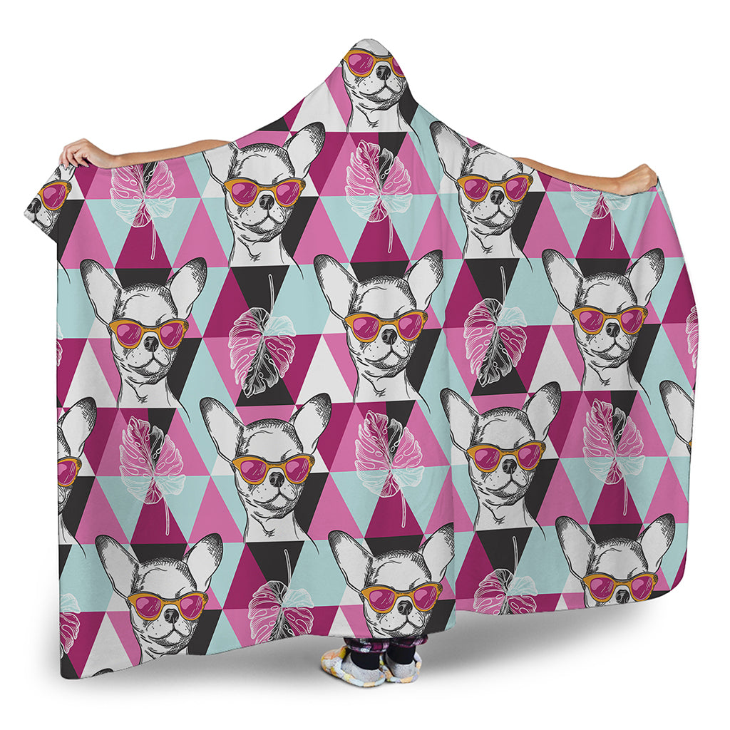 Hipster Chihuahua Pattern Print Hooded Blanket