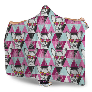 Hipster Chihuahua Pattern Print Hooded Blanket