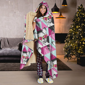 Hipster Chihuahua Pattern Print Hooded Blanket