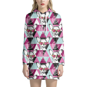 Hipster Chihuahua Pattern Print Hoodie Dress