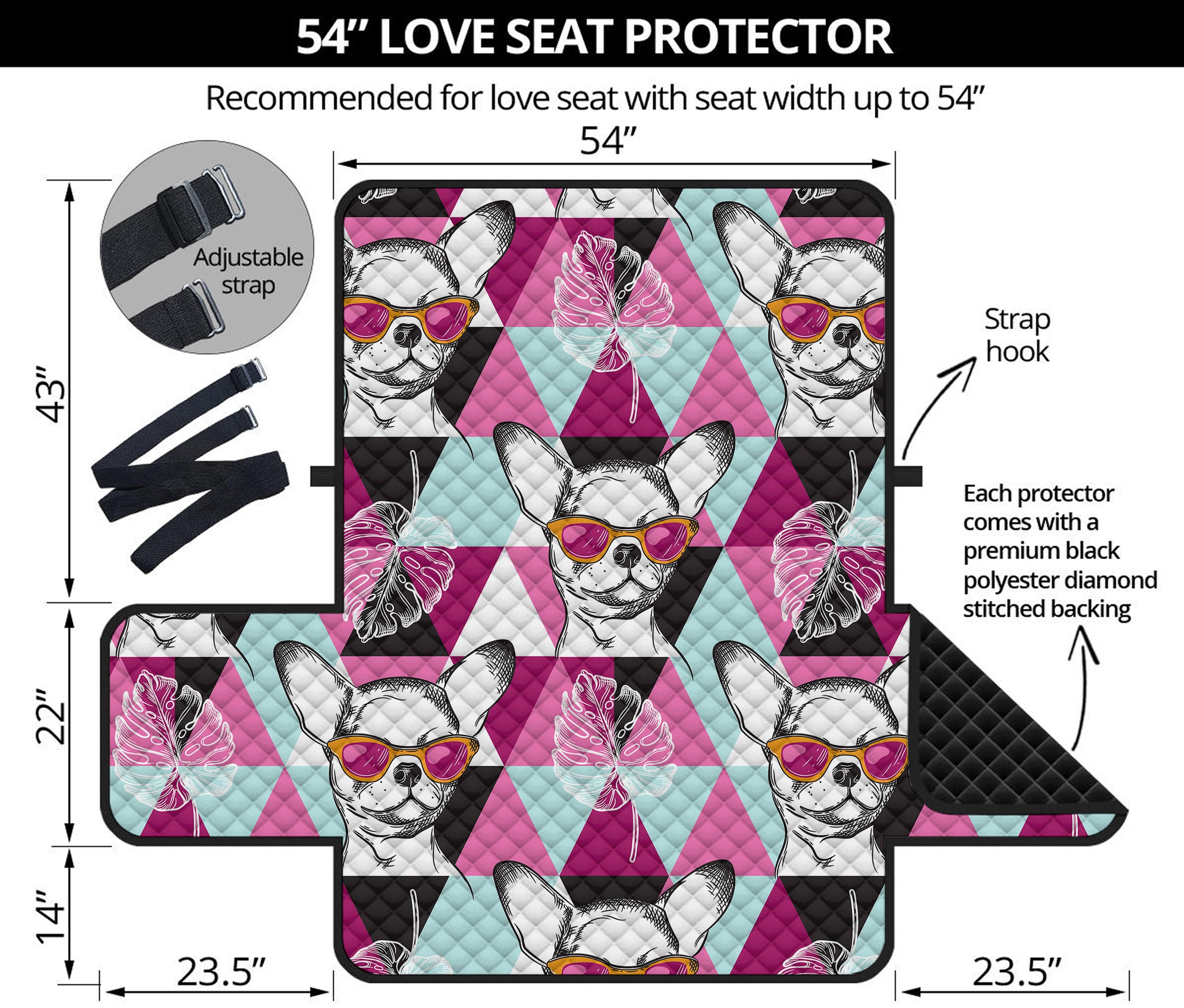 Hipster Chihuahua Pattern Print Loveseat Protector