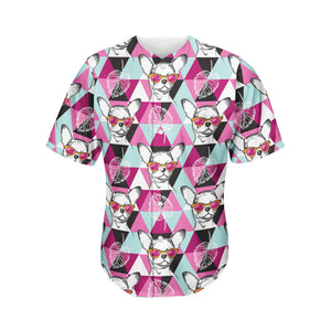 Hipster Chihuahua Pattern Print Men's Baseball Jersey