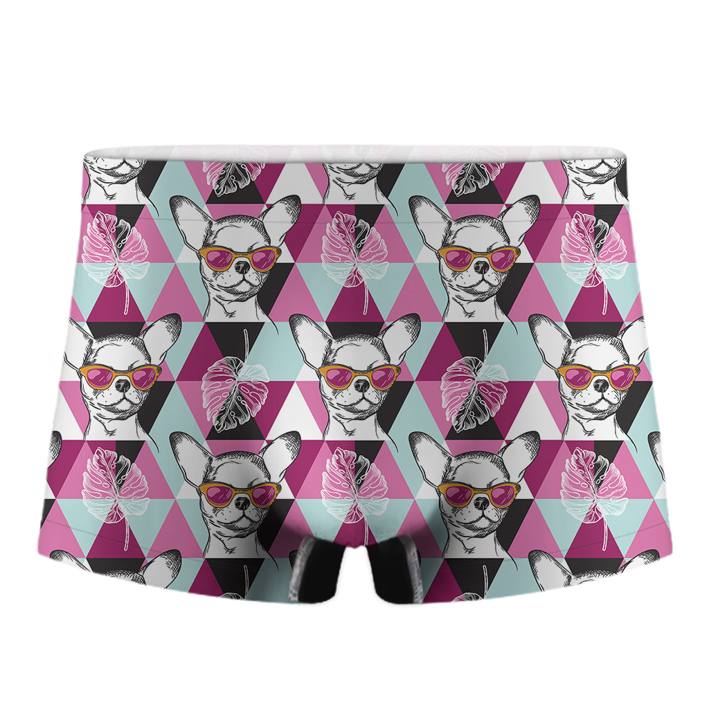 Hipster Chihuahua Pattern Print Men's Boxer Briefs