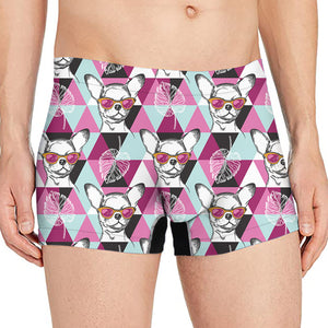 Hipster Chihuahua Pattern Print Men's Boxer Briefs