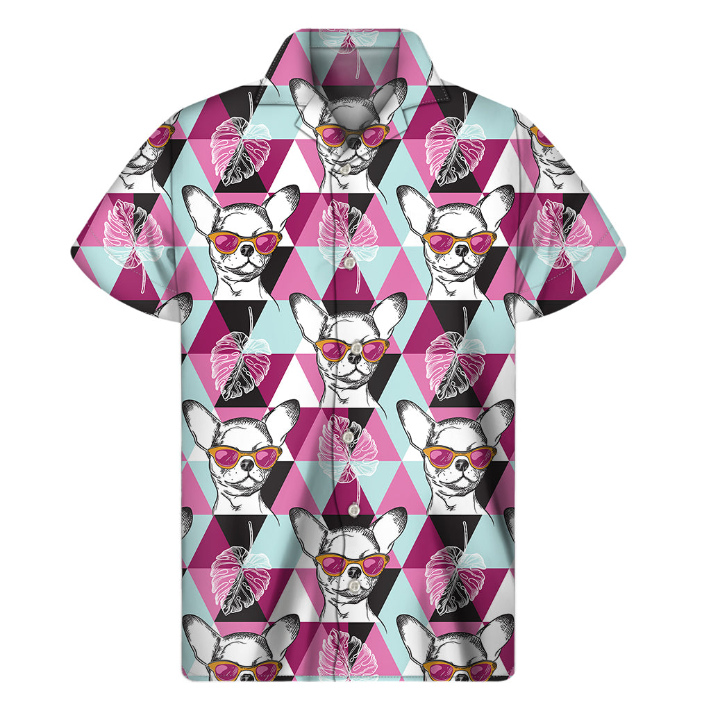 Hipster Chihuahua Pattern Print Men's Short Sleeve Shirt