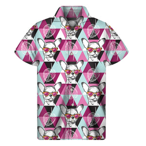 Hipster Chihuahua Pattern Print Men's Short Sleeve Shirt