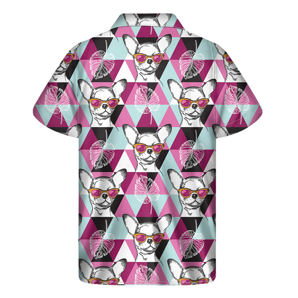 Hipster Chihuahua Pattern Print Men's Short Sleeve Shirt