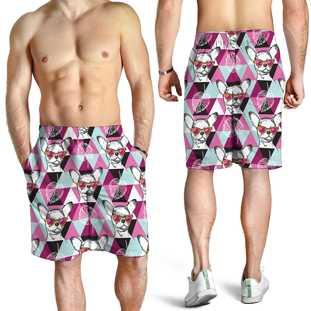 Hipster Chihuahua Pattern Print Men's Shorts