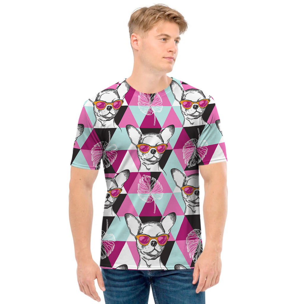 Hipster Chihuahua Pattern Print Men's T-Shirt