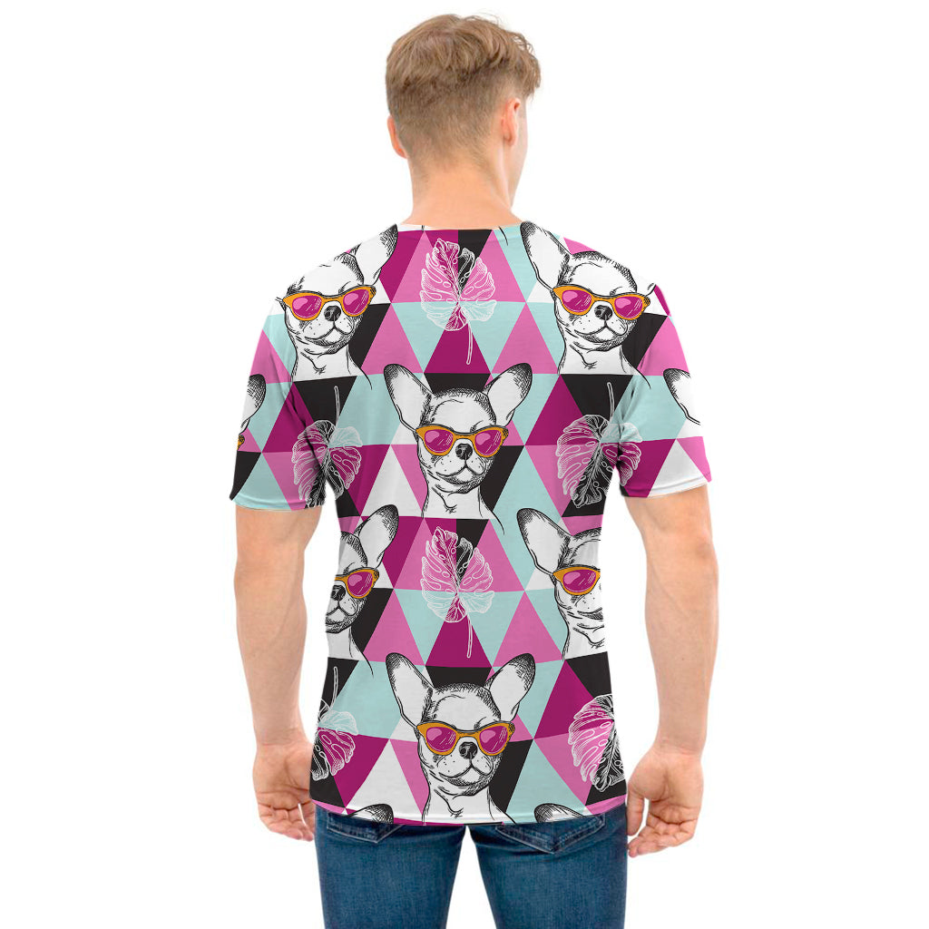 Hipster Chihuahua Pattern Print Men's T-Shirt