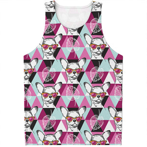 Hipster Chihuahua Pattern Print Men's Tank Top