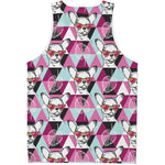 Hipster Chihuahua Pattern Print Men's Tank Top