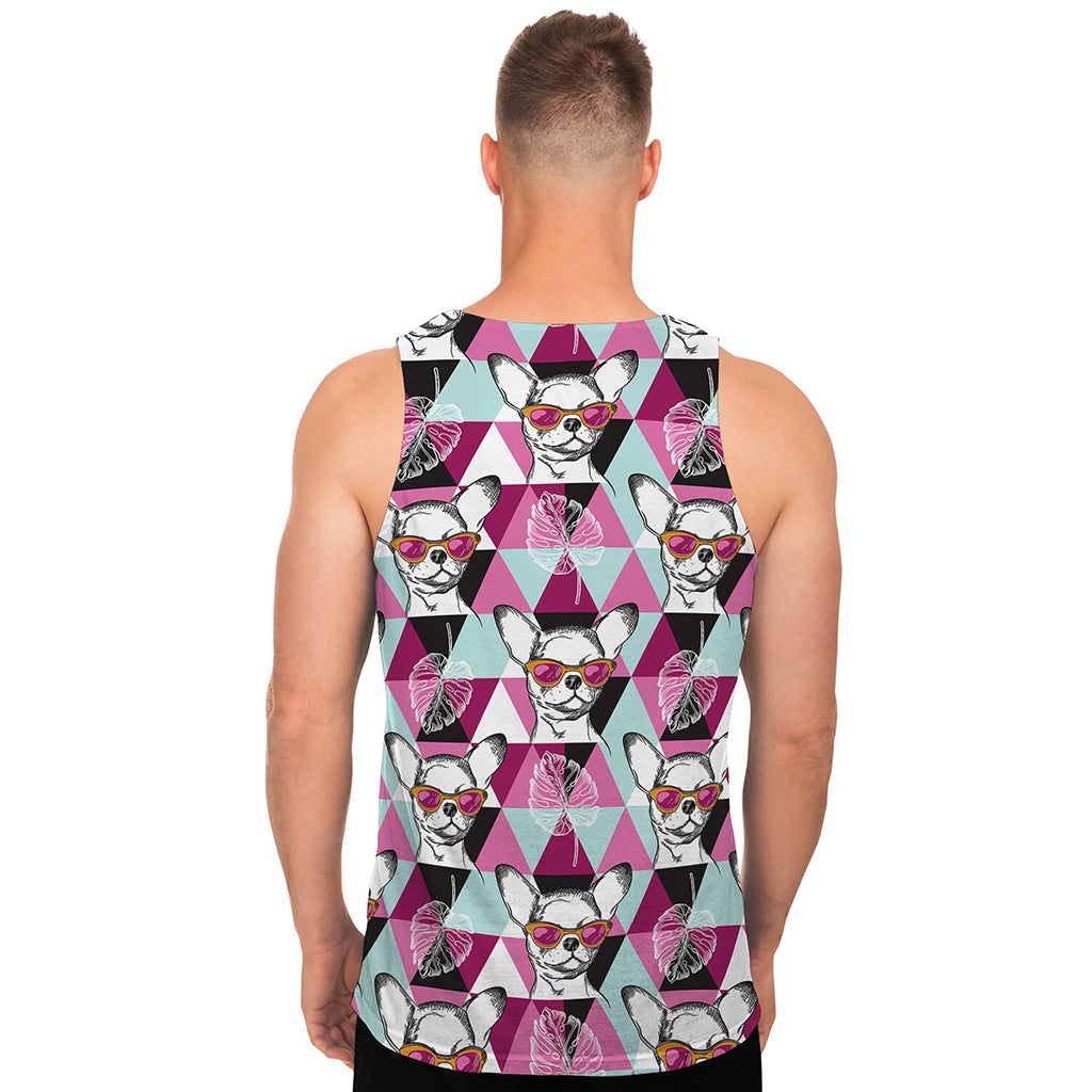 Hipster Chihuahua Pattern Print Men's Tank Top