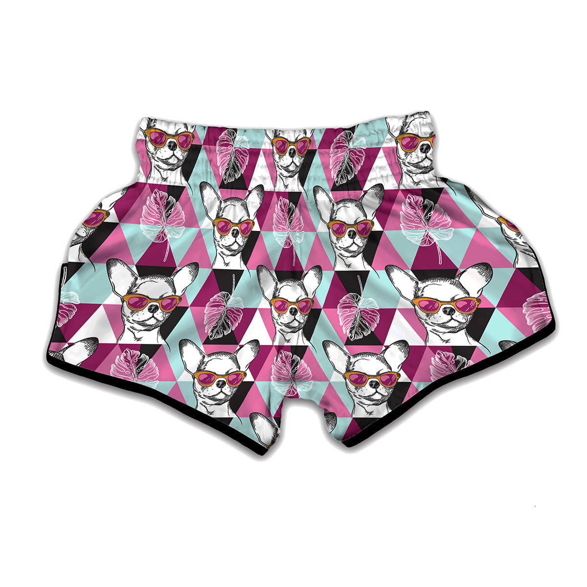 Hipster Chihuahua Pattern Print Muay Thai Boxing Shorts