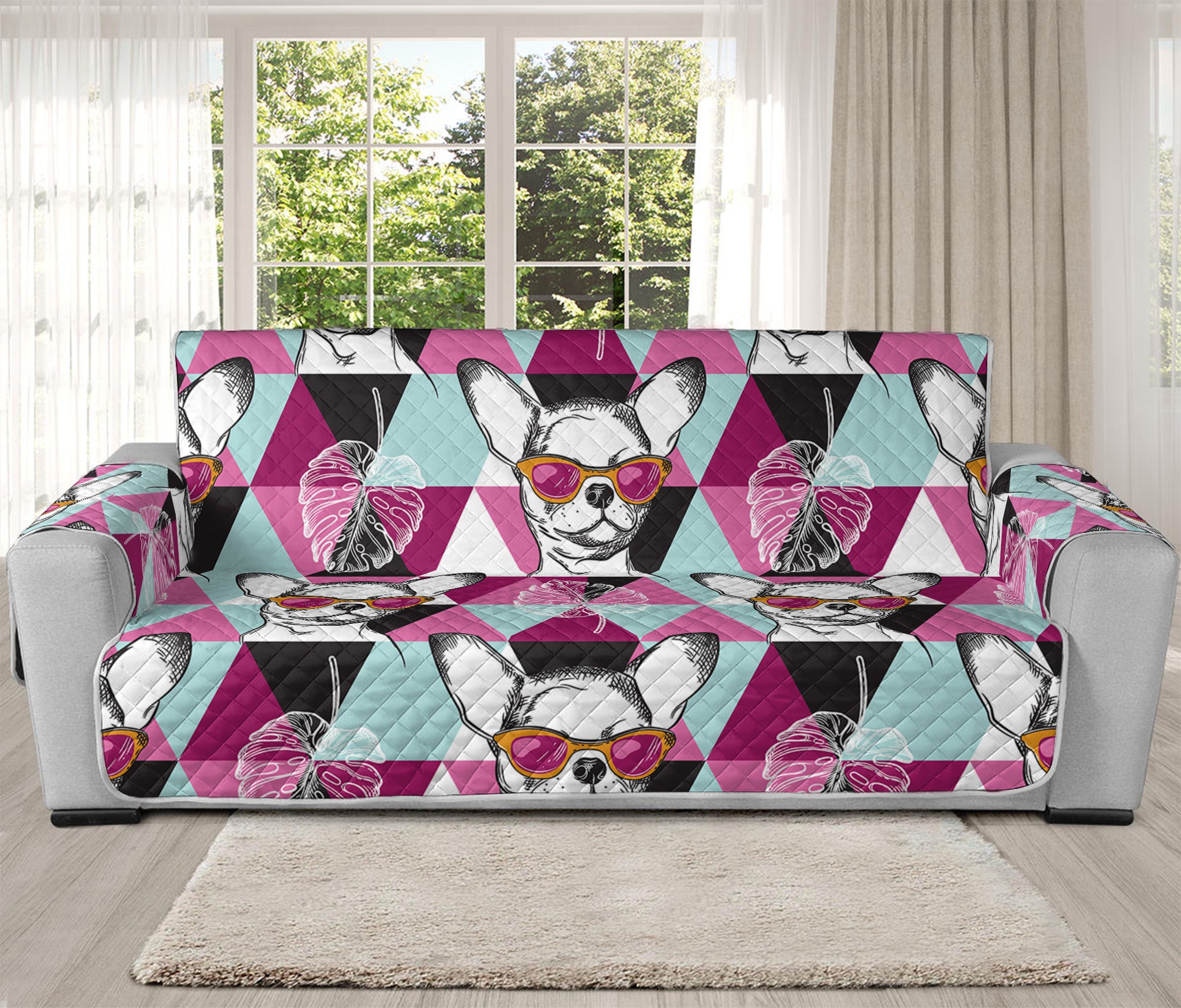 Hipster Chihuahua Pattern Print Oversized Sofa Protector