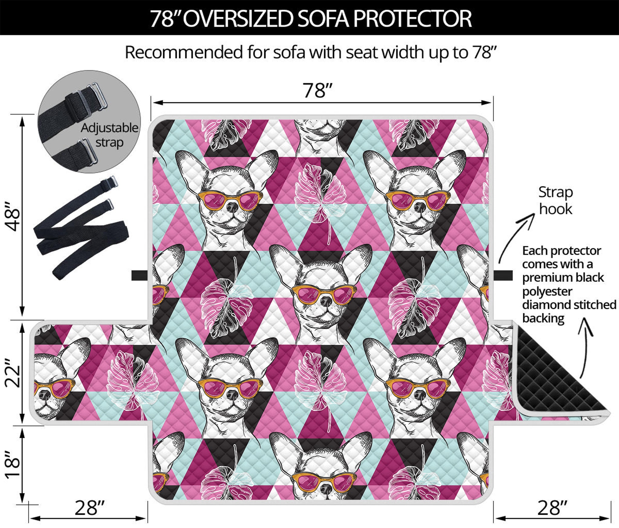 Hipster Chihuahua Pattern Print Oversized Sofa Protector